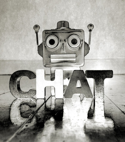机器人头和单词CHAT w