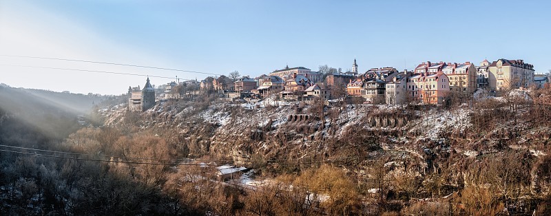 乌克兰Kamianets-Podilskyi的Smotrytsky峡谷和河流