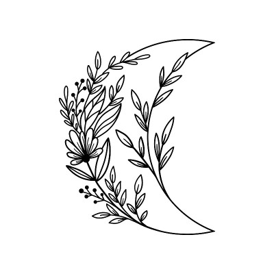 手绘花月牙带花叶。