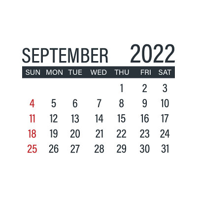 2022年9月，日历图标。天月。平面向量插图