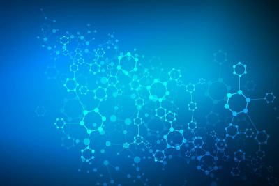 科学网络格局，连接线与点。技术六边形结构或分子连接元件。
