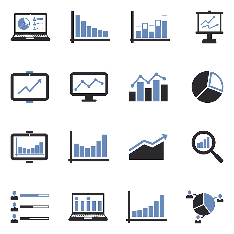 统计图标。双色调平面设计。矢量插图。