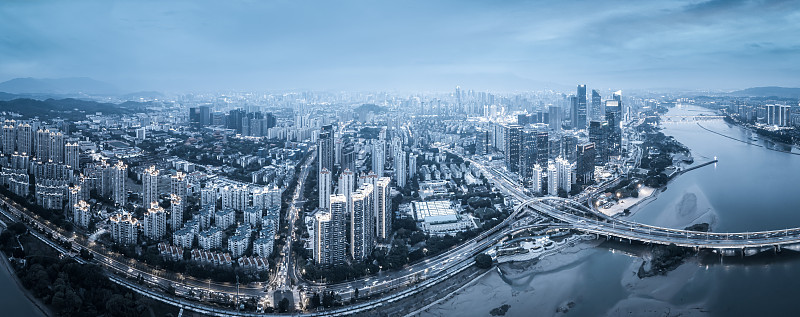 航拍福州城市建筑天际线
