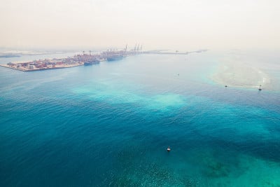 吉达港鸟瞰图，沙特阿拉伯。鸟瞰图