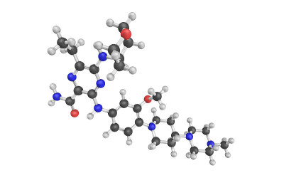 Gilteritinib的3d结构，nn口服酪氨酸激酶受体(RTKs)生物可利用性抑制剂，具有潜在的
