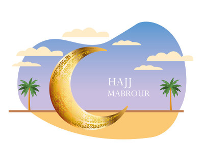 hajj mabrour celebration with golden moon crescent