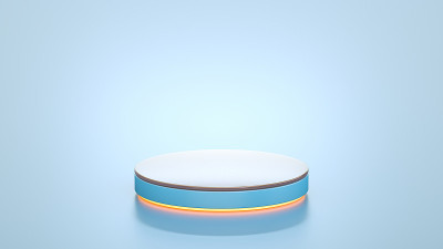 模拟冠军领奖台上的蓝色背景，3d插图