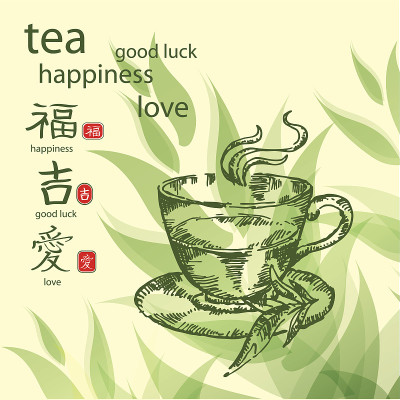 背景与一杯茶。手绘。
