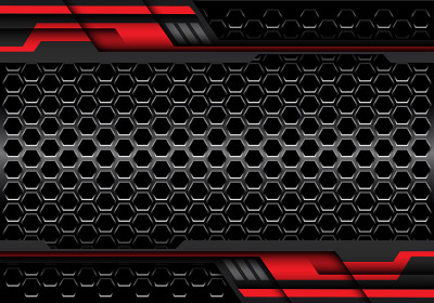 Abstract dark grey hexagon silver line with red ge