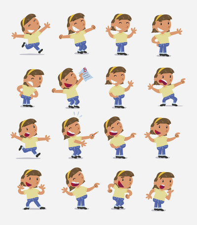 Cartoon character white little girl. Set with diff