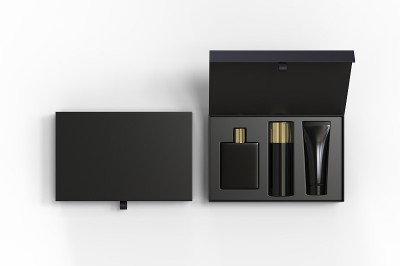 空白化妆品礼盒品牌，3d渲染插图。
