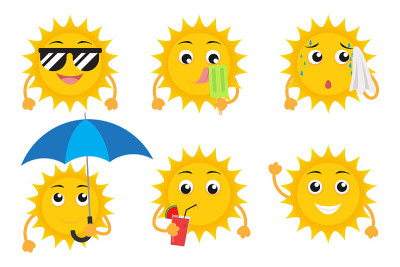 Collection of cartoon sun mascot characters vector