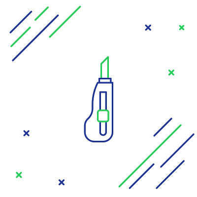 线文具刀图标孤立在白色背景上。办公室切纸机。色彩斑斓的轮廓的概念。向量