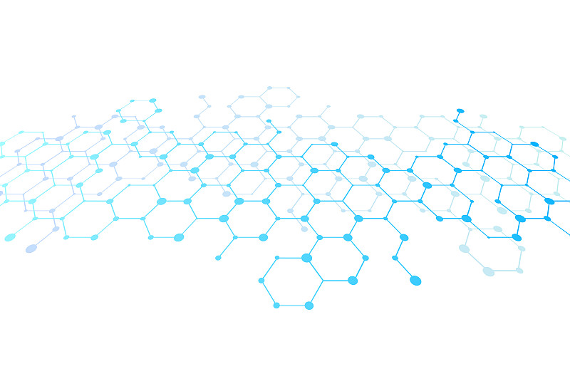 几何抽象背景与六边形分子。创新业务的横幅。技术创新设计，分子结构矢量说明