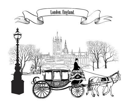 老街有建筑物，公园有树。伦敦的城市。英国,欧洲