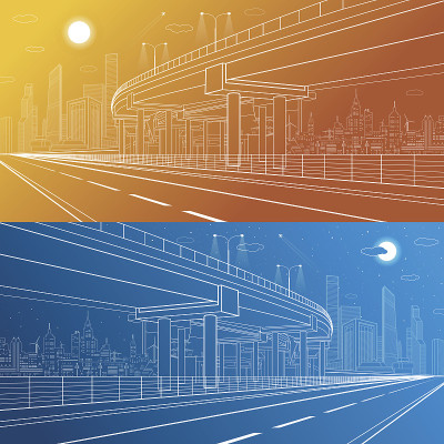 汽车隔离，建筑和基础设施插图，交通立交桥，高速公路