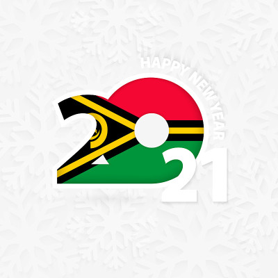 Happy New Year 2021 for Vanuatu on snowflake backg