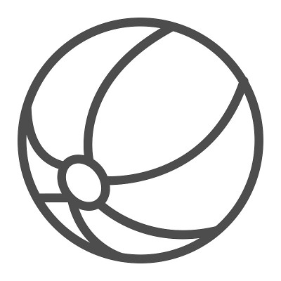 充气球线图标，儿童玩具概念，儿童橡胶条纹球标志在白色的背景，海滩球图标在轮廓风格的移动概念和网页设计