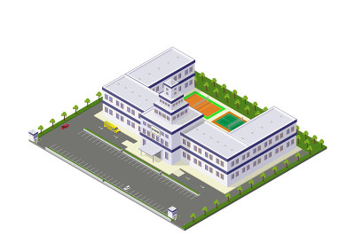 矢量等距学校或大学建筑