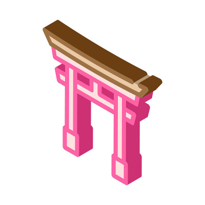 鸟居门等角图标矢量插图