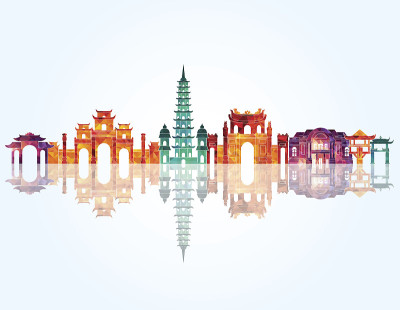 越南的天际线。矢量图