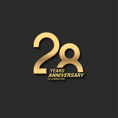 28周年设计库存插图。公司简介、小册子、传单、杂志、宣传册、海报、网页、请柬、贺卡等金周年庆典会徽设