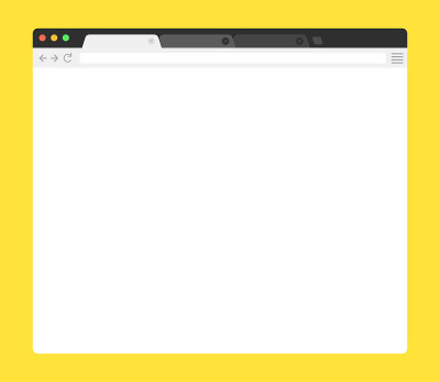 浏览器模型上的黄色背景。平面风格的Web浏览器。矢量插图。