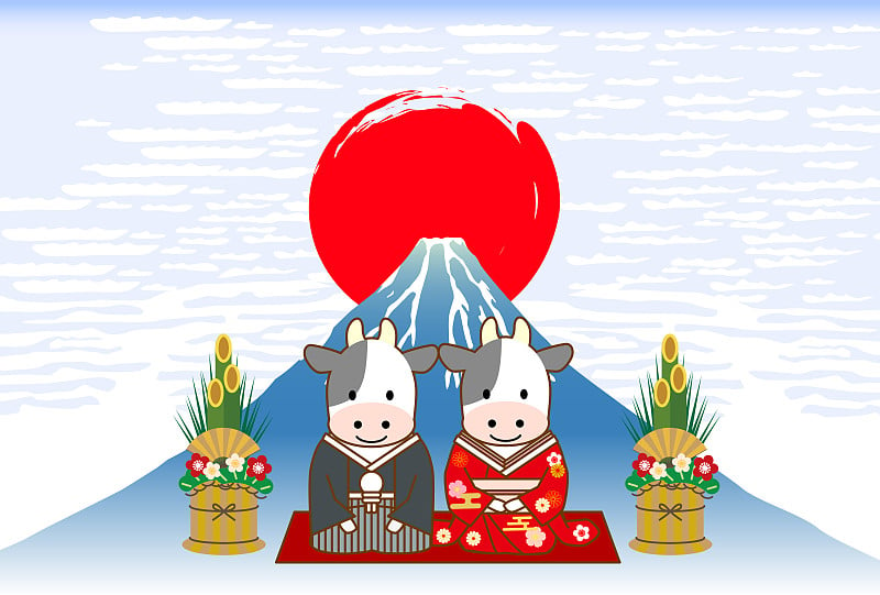 Year of the Ox in 2021 - Japanese folk art pattern