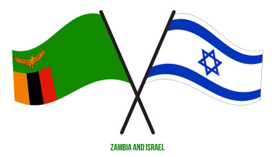 Zambia and Israel Flags Crossed And Waving Flat St
