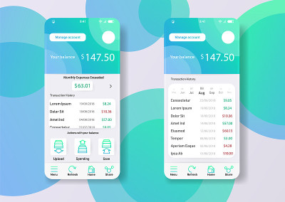 智能手机widjet手机应用用户界面设计财务理财应用。UI, UX, GUI web风格，简约的平面