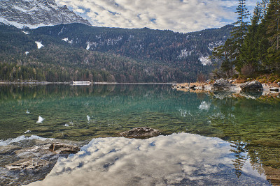 Reflecting mountain lake in the german alps. Eibse
