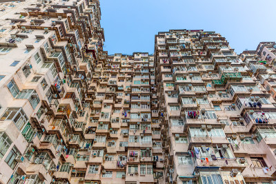 Crowded housing apartment buildings in Hong Kong, 