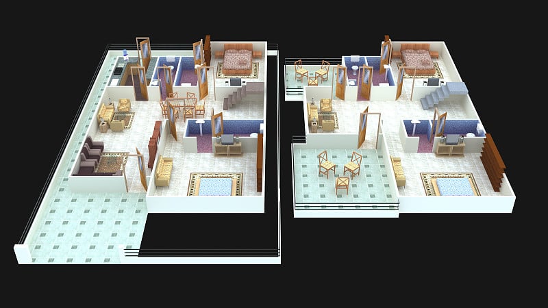 室内平面图60为家庭一楼和一楼- 3D