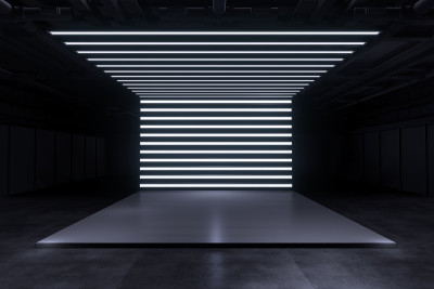 展示平台用于实物模型和企业形象，展示设计。空的展台设计。展厅零售展位元素。展位设计贸易展。空白展台系