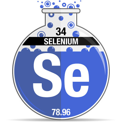 Selenium symbol on chemical round flask. Element n