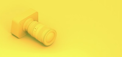 黄色数码单反相机3d插图3d渲染