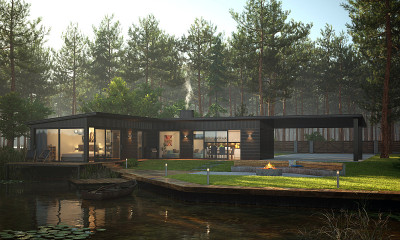 Photorealistic渲染建筑外部在室外3d插图