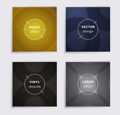 Abstract vinyl records music album covers set.