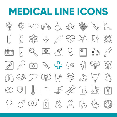 Set of 120 vector line icons and symbols in flat d