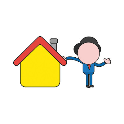 商人性格倚屋矢量插图。颜色和黑色轮廓。