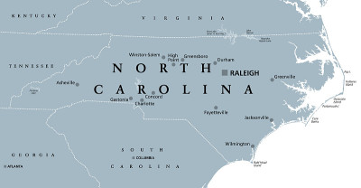 North Carolina, NC, gray political map, Old North 