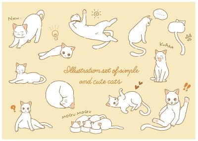 手绘简单和可爱的猫插图集