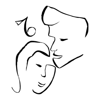 抽象的面线艺术。激情的情侣和接吻的男人和女人插图。女性波希米亚式的作文
