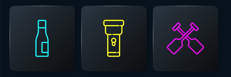 Set line Bottle of water, Paddle and Flashlight. B