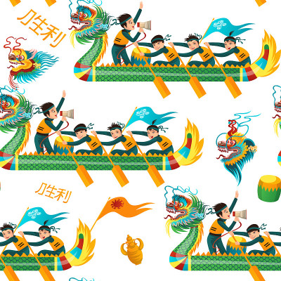 龙船无缝模式矢量插图