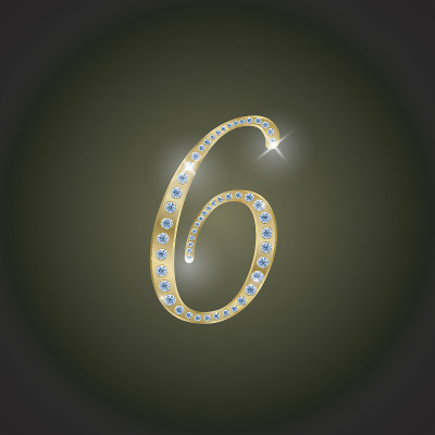 闪亮的黄金和钻石数字“6