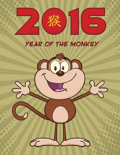 猴子与2016标志和背景