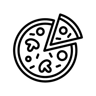 比萨平线图标。比萨制作、订餐和送货服务。快餐的象征。轮廓标志的移动概念和网页设计，商店