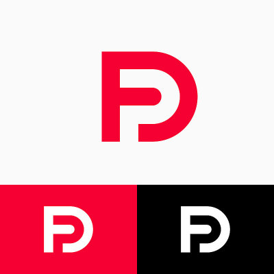 D和P字母组合。D和P，不同背景的字母。