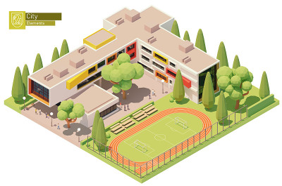 矢量等距学校建筑